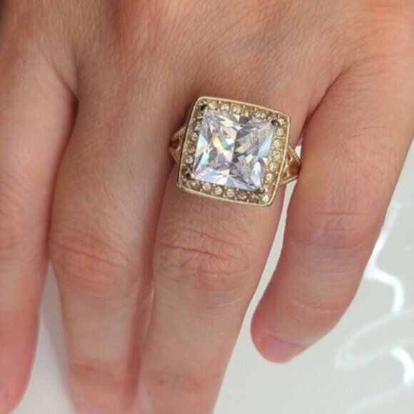 Vintage Square Princess Cut CZ Crystal Sterling Silver Cocktail Statement Ring 6 - Picture 2 of 11
